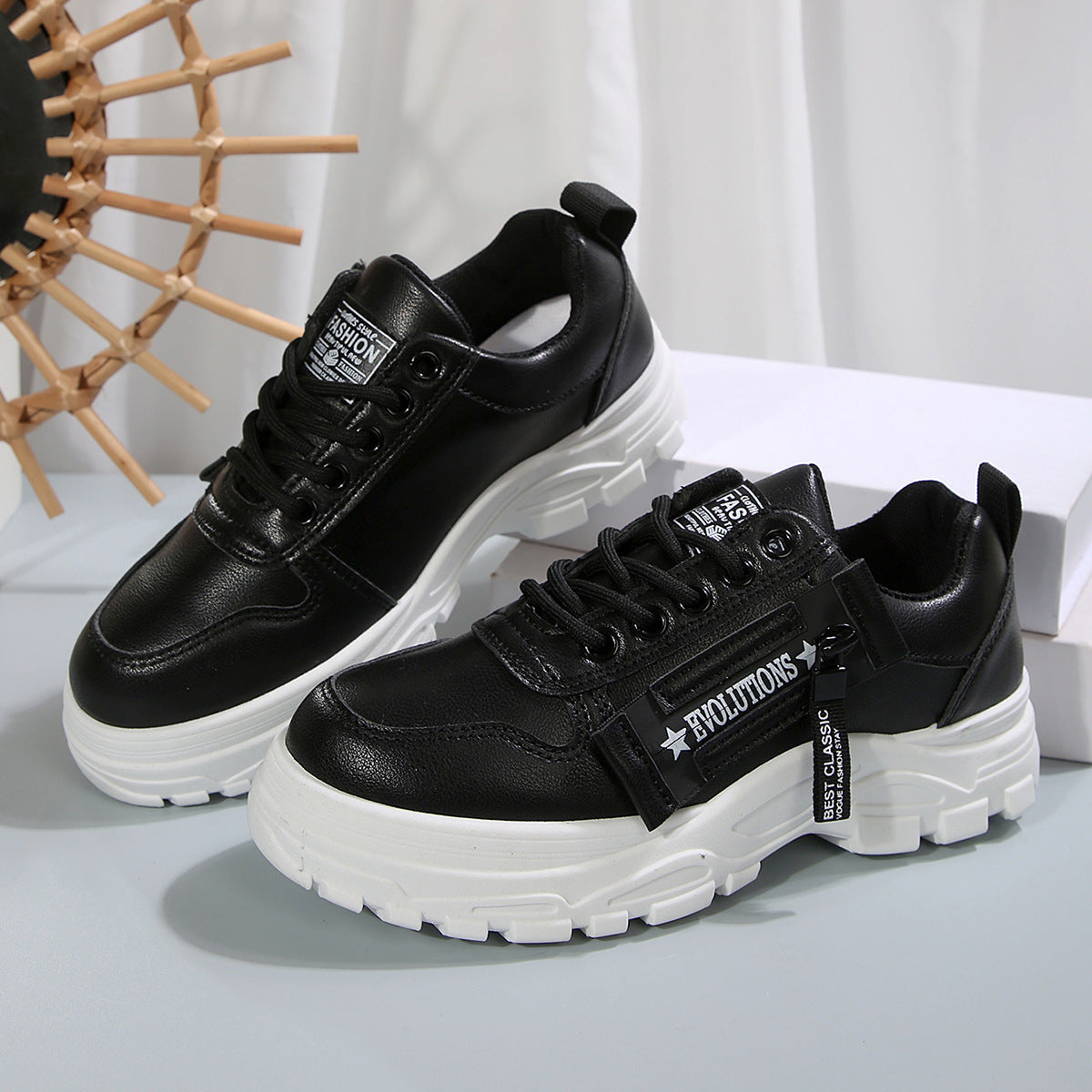 Lace-up Sports Shoes With Side-Zipper Design Fashion Thick-soled Round-toe Casual Shoes For Women Sneakers CJ US