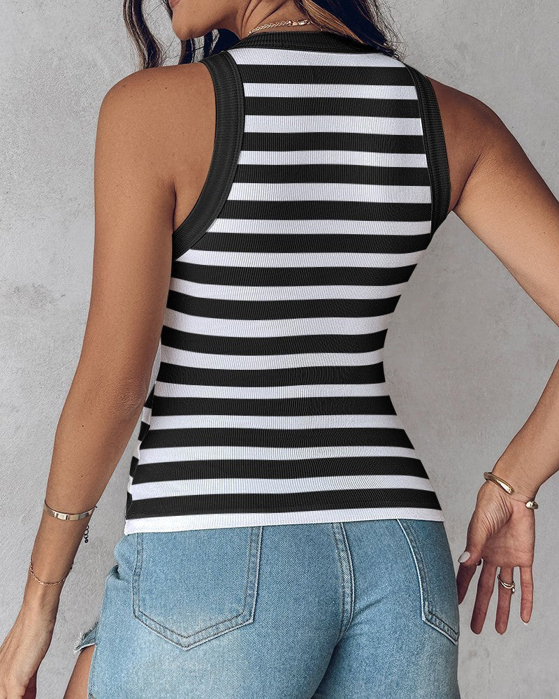 Slim Striped Vest With Bralette Ins Fashion Round Neck Sleeveless Tank Tops For Women Clothing FitiqueFit