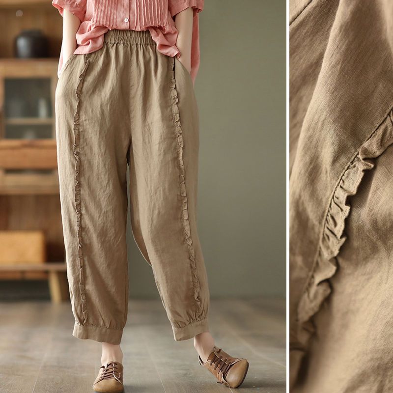 High-waisted Figure-flattering Solid-color Capri Harem Pants 