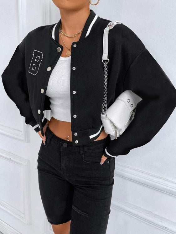 Women's Printed Baseball Collar Jacket – Casual Streetwear FitiqueFit
