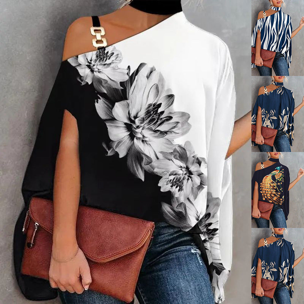 Women’s V-Neck Printed Off-Shoulder Vest Top 