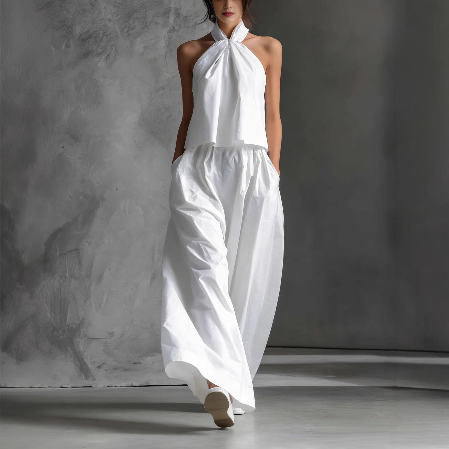 Loose-fitting Sleeveless Top And Wide-leg Pants Two-piece Set 