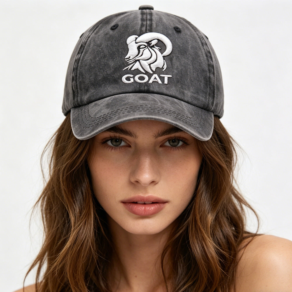 2pcs GOAT Ram Embroidered Baseball Cap - Vintage Washed Cotton Hat, Adjustable Unstructured Low Profile, Casual Outdoor Cap For Men Women 