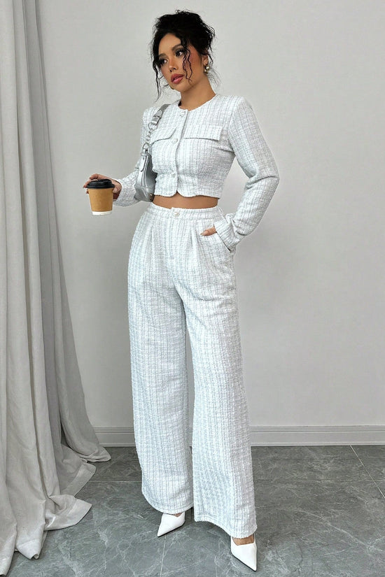 Women’s Tweed Pearl-Button Jacket & Pants Set CJ