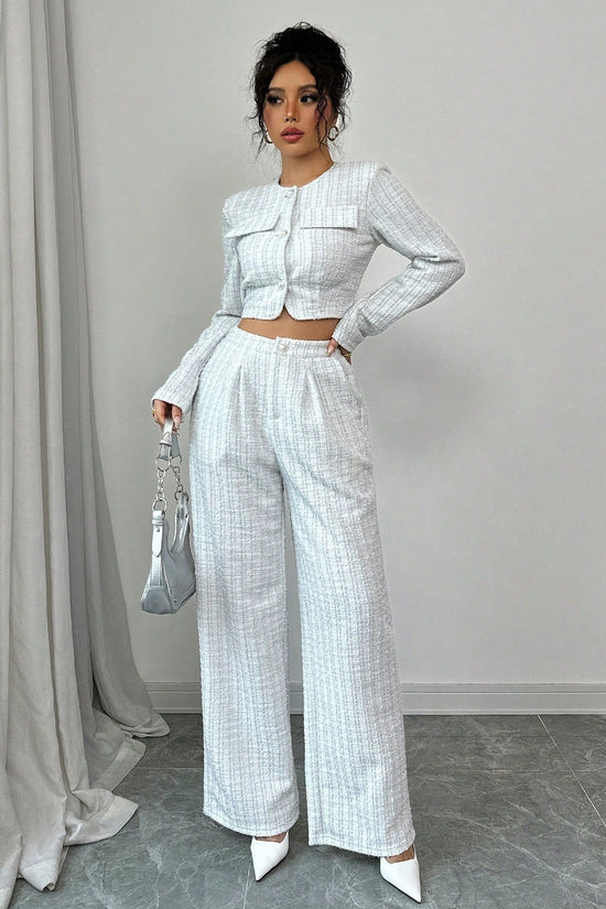 Women’s Tweed Pearl-Button Jacket & Pants Set CJ