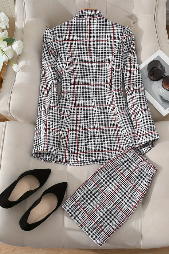 Plus Size Plaid Skirt Suit for Women – Two-Piece Blazer and High Waist Skirt Set CJ