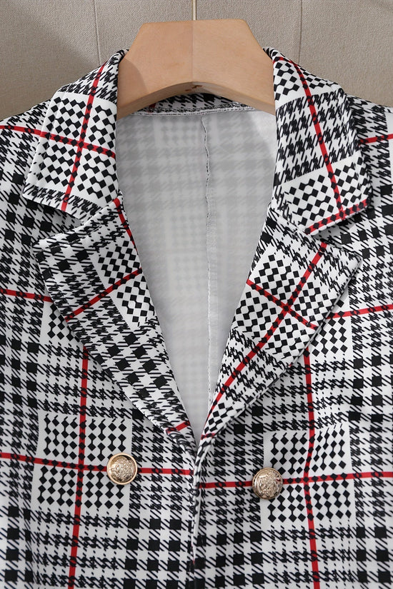 Plus Size Plaid Skirt Suit for Women – Two-Piece Blazer and High Waist Skirt Set CJ