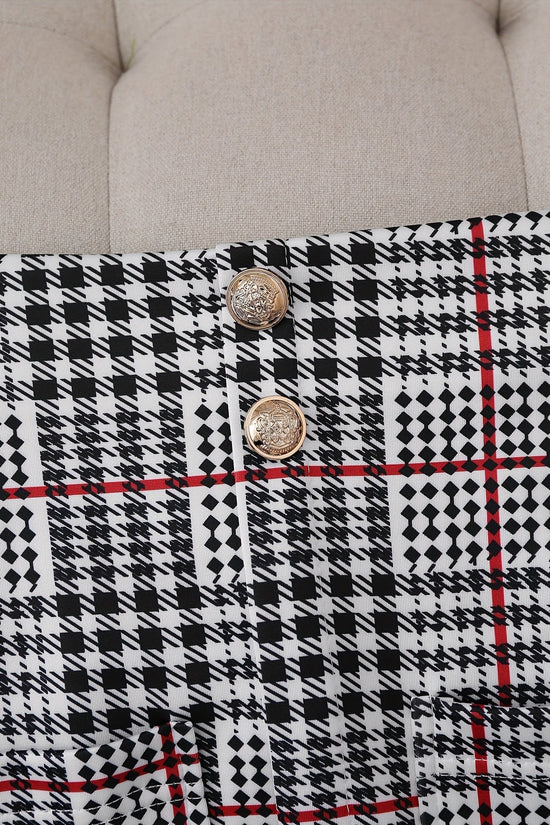 Plus Size Plaid Skirt Suit for Women – Two-Piece Blazer and High Waist Skirt Set CJ