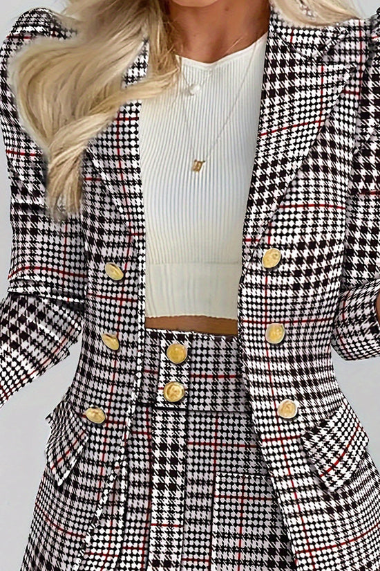Plus Size Plaid Skirt Suit for Women – Two-Piece Blazer and High Waist Skirt Set CJ