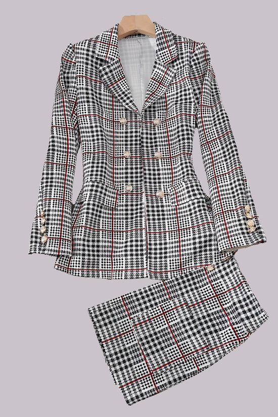 Plus Size Plaid Skirt Suit for Women – Two-Piece Blazer and High Waist Skirt Set CJ