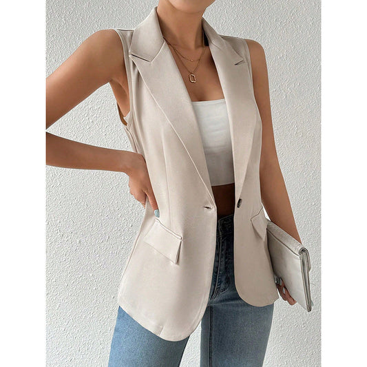 Women's Sleeveless Vest Blazer Casual Open Front Work Office Tops Jacket CJ