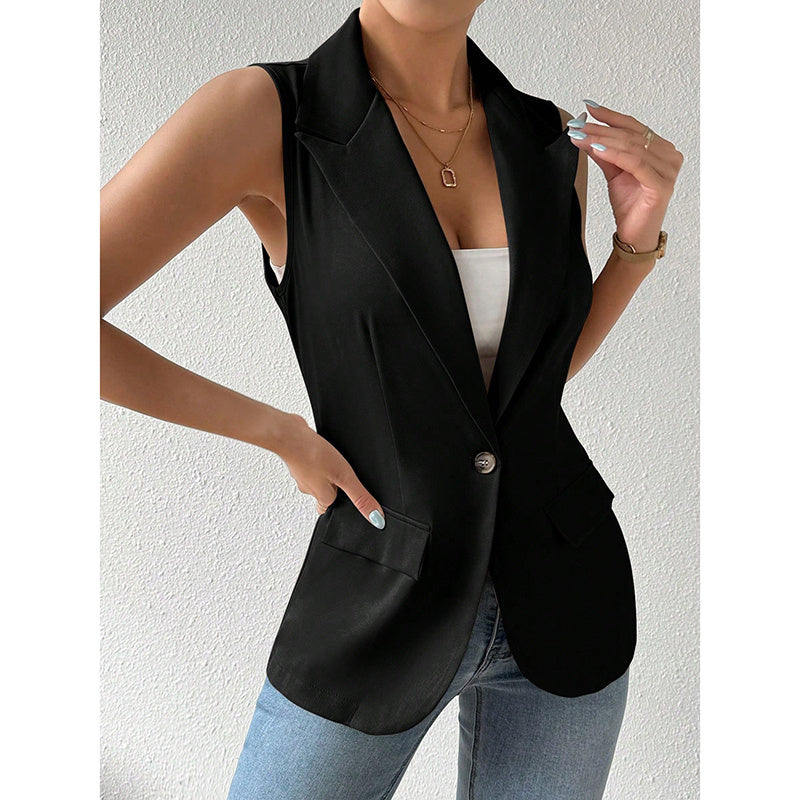 Women's Sleeveless Vest Blazer Casual Open Front Work Office Tops Jacket CJ