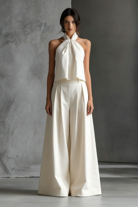 Loose Sleeveless Top High-Waisted Wide-Leg Pants Two-Piece Set for Women 