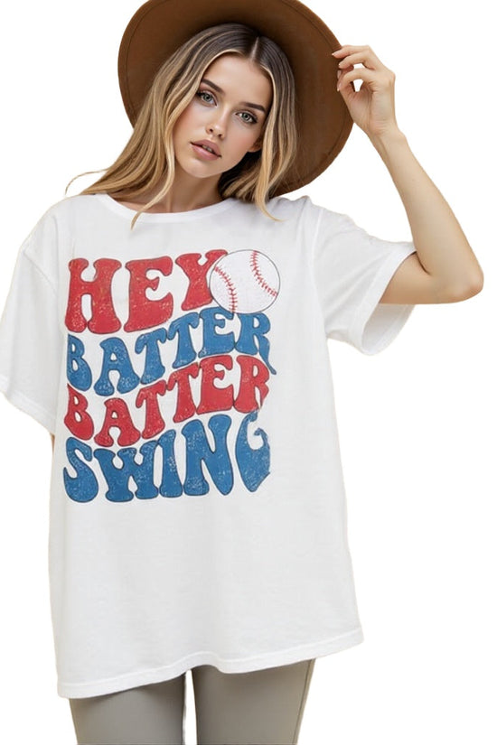 Baseball Mom Oversized Shirt – “Hey Batter Batter” Graphic Tee CJ US