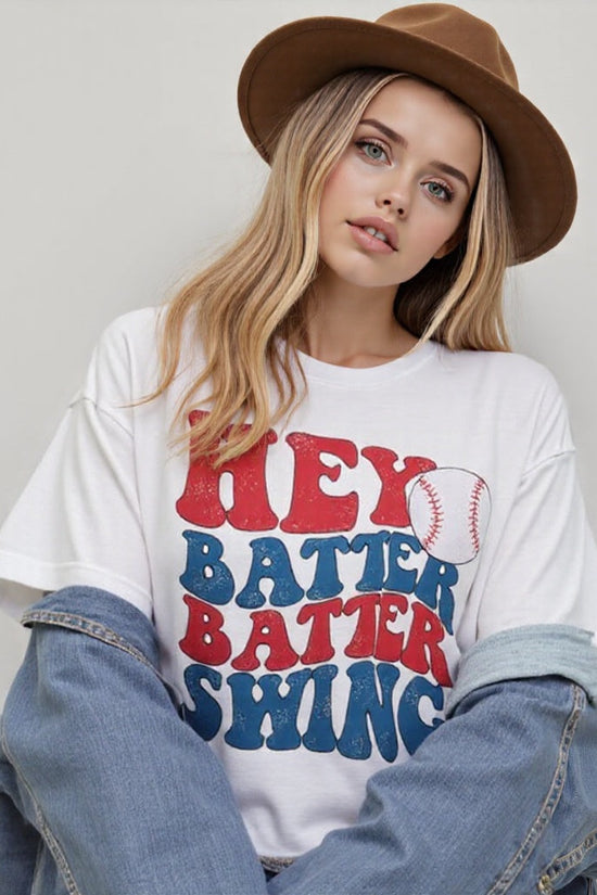 Baseball Mom Oversized Shirt – “Hey Batter Batter” Graphic Tee CJ US
