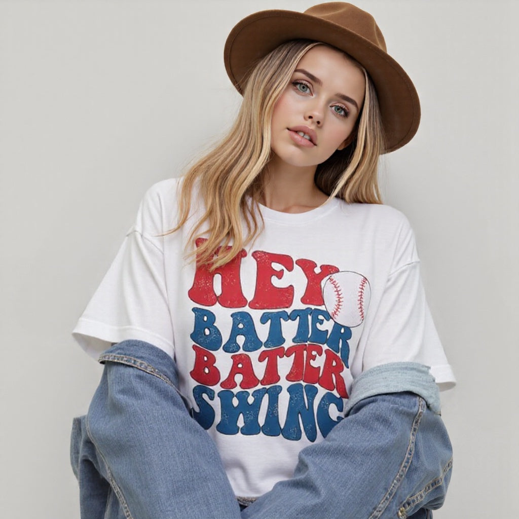 Baseball Mom Shirt Womens Baseball Shirts Oversized Hey Batter Batter Swing Graphic Ballpark Gift Short Sleeve Tops Casual Outfits Jeans Elegant White Baggy School Outfits Tees Fashion Loose CJ US