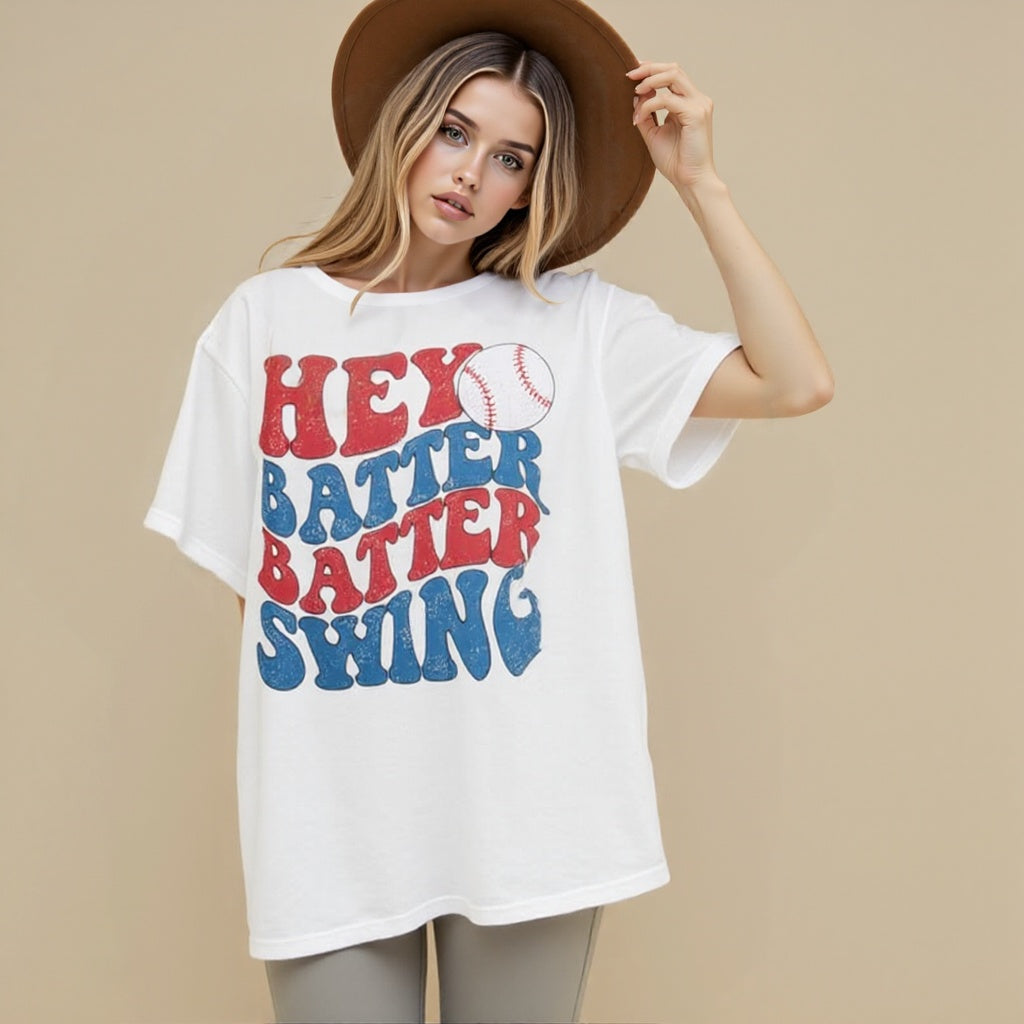 Baseball Mom Shirt Womens Baseball Shirts Oversized Hey Batter Batter Swing Graphic Ballpark Gift Short Sleeve Tops Casual Outfits Jeans Elegant White Baggy School Outfits Tees Fashion Loose CJ US