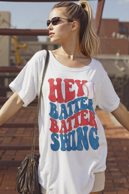 Baseball Mom Oversized Shirt – “Hey Batter Batter” Graphic Tee CJ US