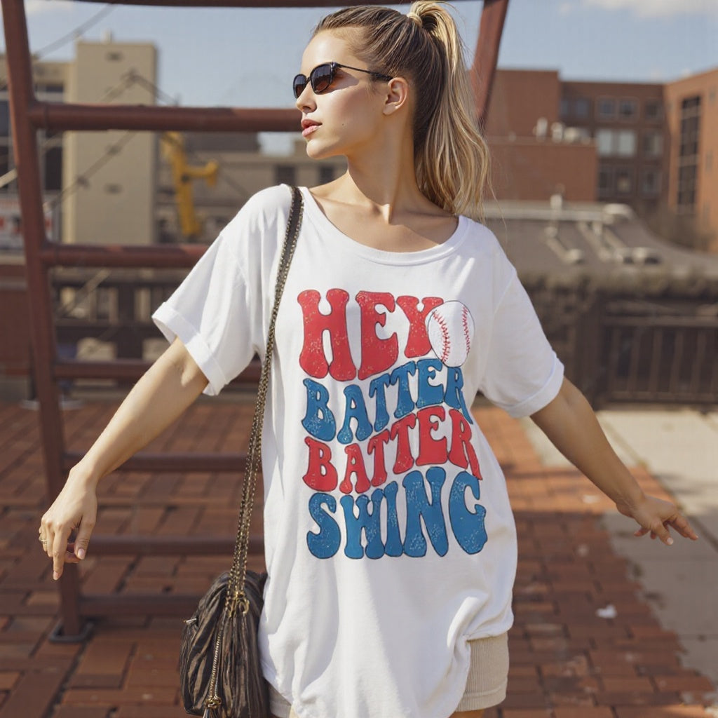 Baseball Mom Shirt Womens Baseball Shirts Oversized Hey Batter Batter Swing Graphic Ballpark Gift Short Sleeve Tops Casual Outfits Jeans Elegant White Baggy School Outfits Tees Fashion Loose CJ US