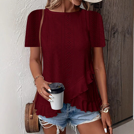 Womens Fashion Casual Solid-color Short-sleeve Crew Neck 