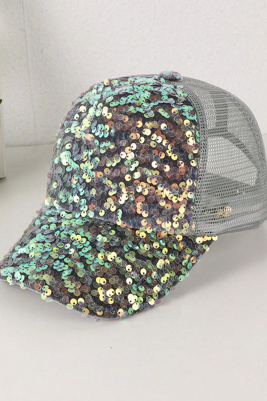 Colorful Sequin-embroidered Mesh Fabric Breathable Beanie With Sunshade Trendy Fashion Style Baseball Cap For Daily Outings, Parties, Outdoor Activities 