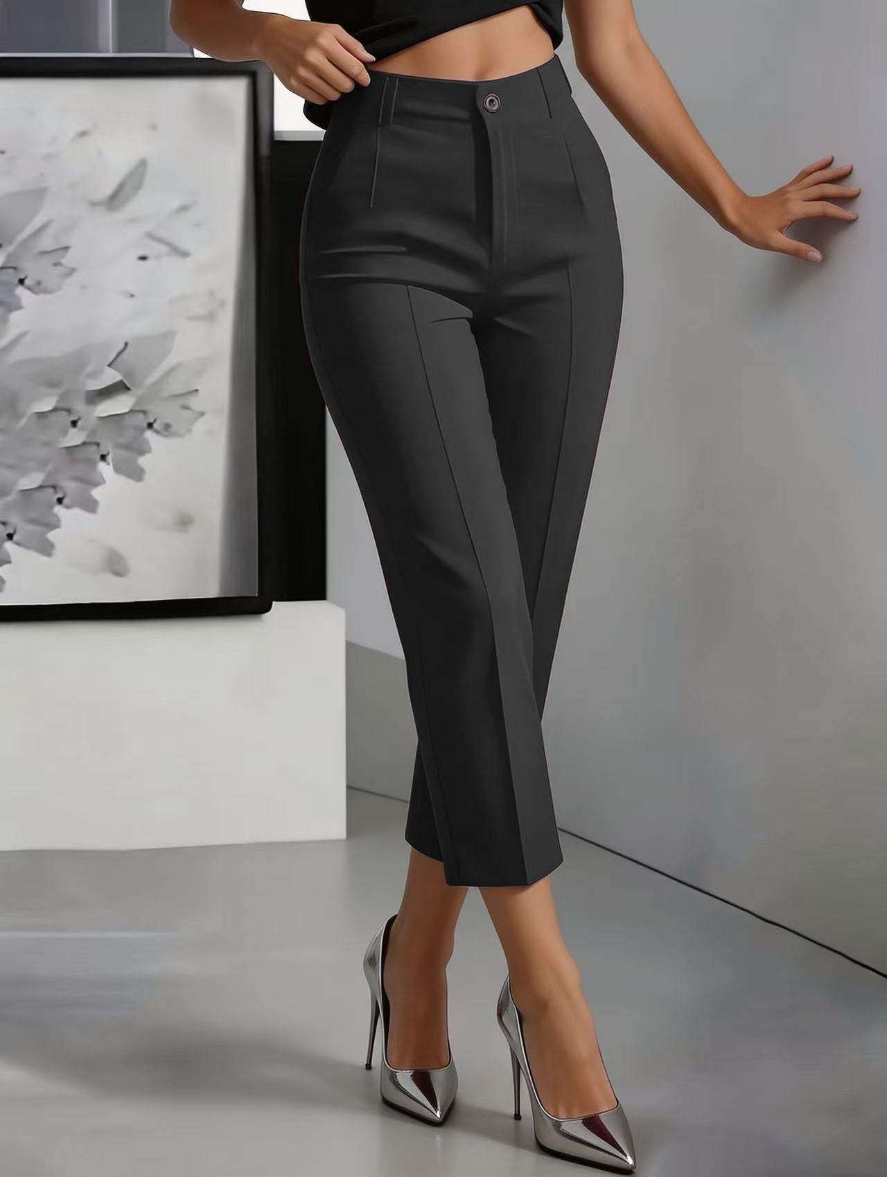 Women's High-Waisted Drapey Straight-Leg Pants 