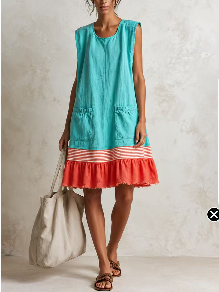 Elegant U-Neck Fitted Ruffle Dress for Women Long Dress with Vacation Vibes 