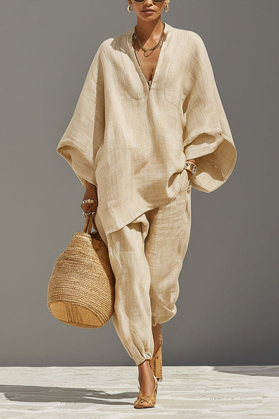 Women's Casual Loose Solid Color Shirt Set 