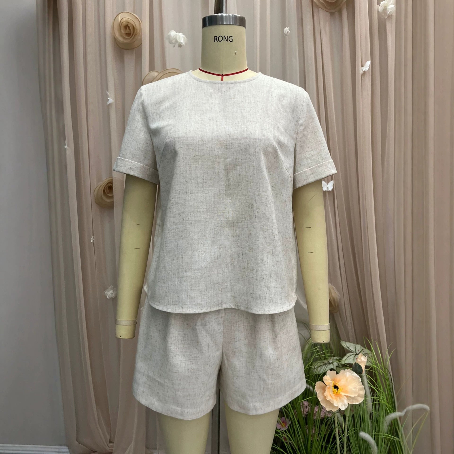 Summer loose short sleeved top+shorts two-piece set 
