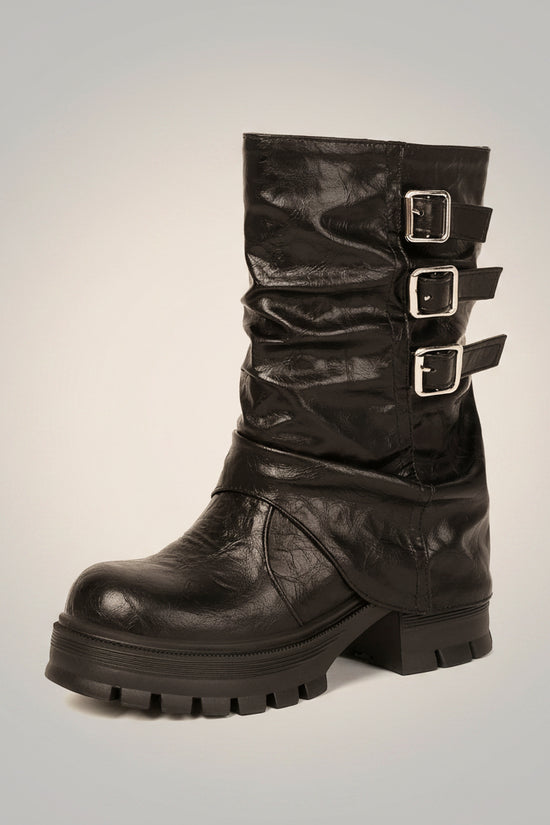 Autumn and winter thick soled high-heeled low cut women's boots with punk style leg cuffs and boots 