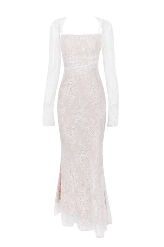 Women's Autumn New Lace Shawl Strap Long Dress Set, Elegant Long Sleeve Dress, Mermaid Dress 