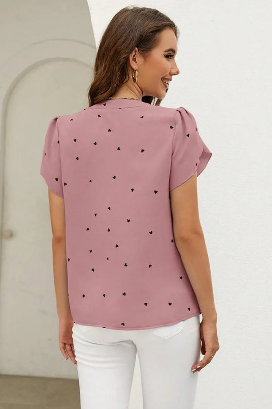 V-neck heart-shaped petal sleeve shirt with elegant women's top 