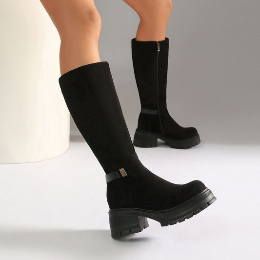 High Heel Over-the-Knee Boots for Women, Faux Suede Punk Style Chunky Heel Autumn/Winter Fashion 