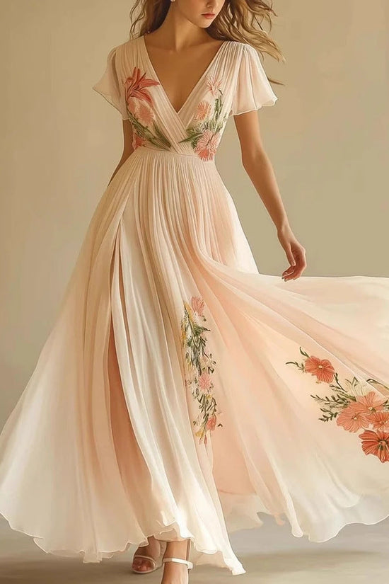 Printed long sleeved long collar dress long skirt 