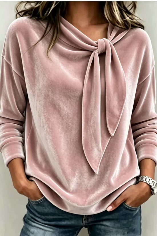 Solid color long sleeved bow top 