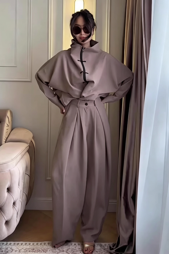 Long sleeved cardigan and long pants set for women 