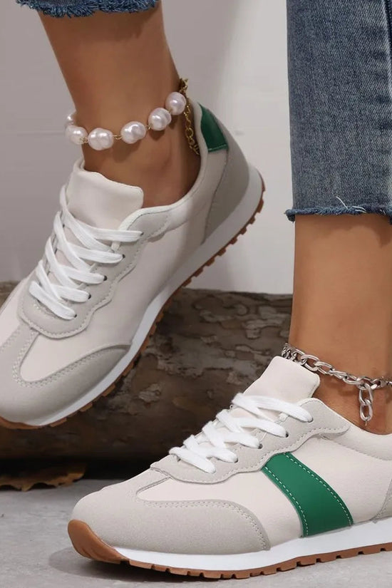 PU Leather Contrast Round Toe Flats Sneakers 