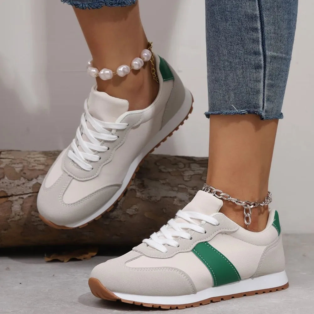 PU Leather Contrast Round Toe Flats Sneakers 