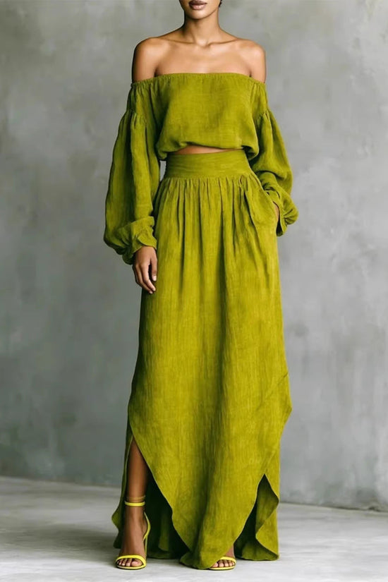 Casual Off-shoulder Top And An Asymmetrical Skirt Two Pieces 
