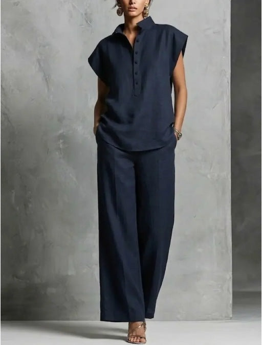 Women's Casual Cardigan Short-Sleeve Pants Set 