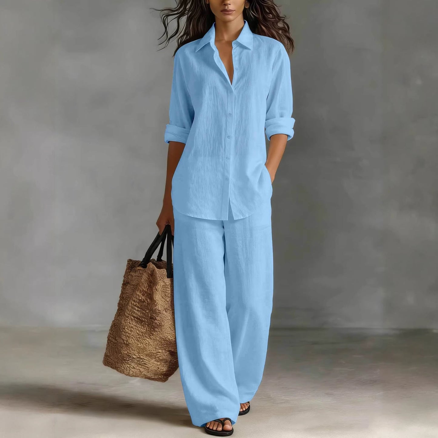 Bohemian Resort Cotton-Linen Top And Pants Set 