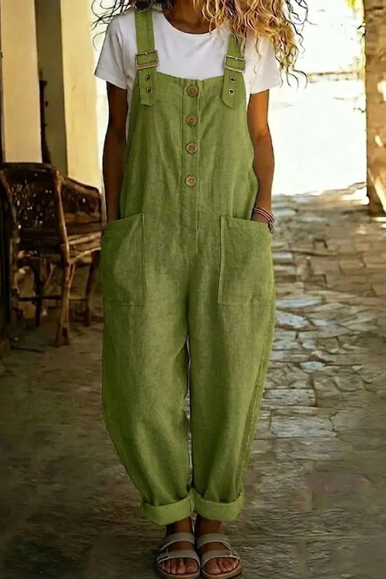 Solid-color Vintage Straight-leg Overalls For Women 