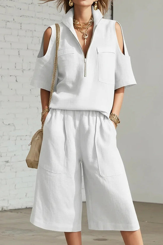Womens Short-Sleeve Shirt And Shorts Loose Pants Two-Piece Set 