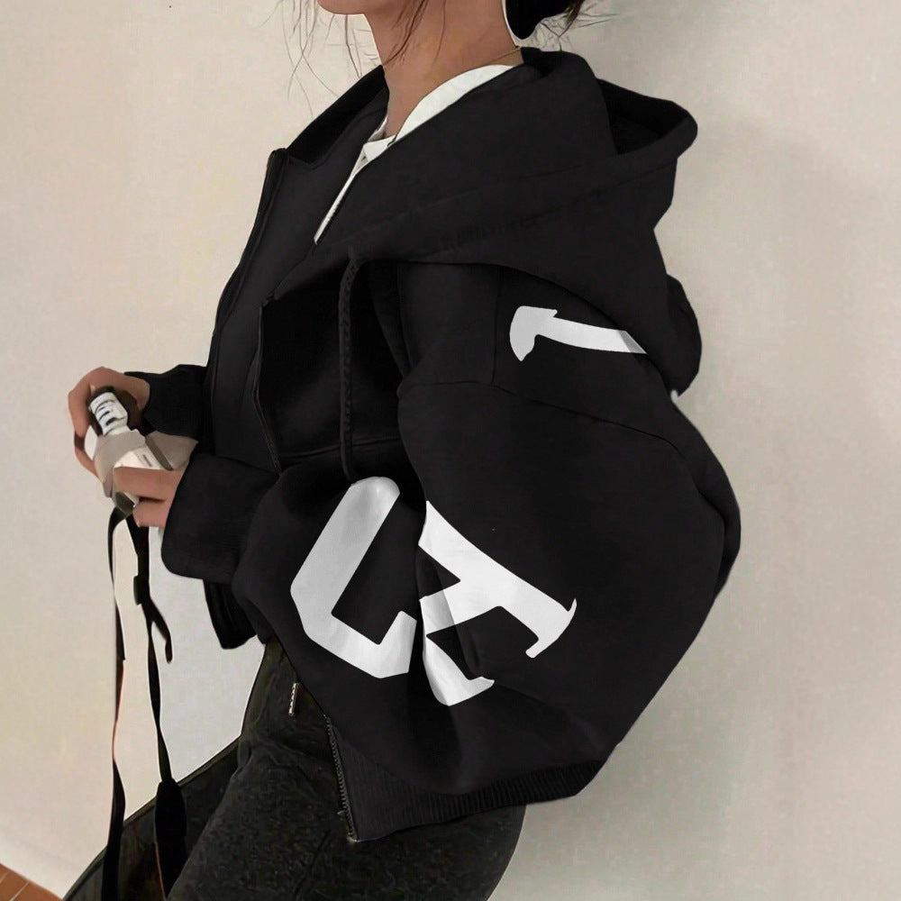 Long-sleeve Zip-up Casual Sweatshirt With A Printed Design 