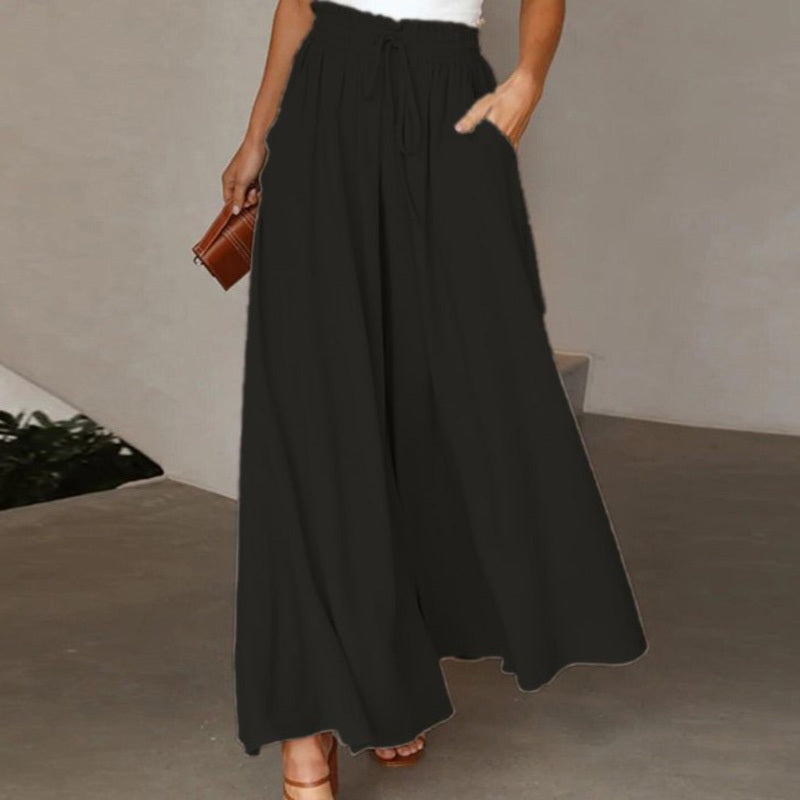 Women's High Waist Wide Leg Pants Elastic Drawstring Casual Loose Flowy Trousers With Pockets CJ US