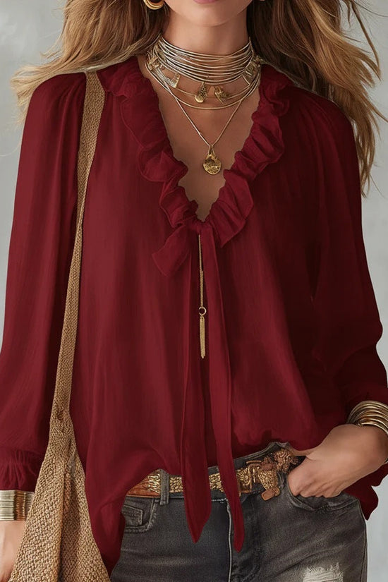 Fashionable V-neck Loose-fit Shirt Top 