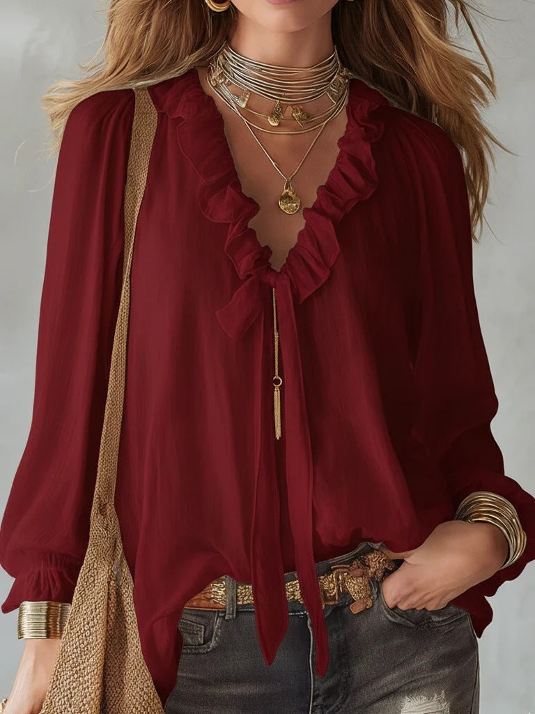 Fashionable V-neck Loose-fit Shirt Top 