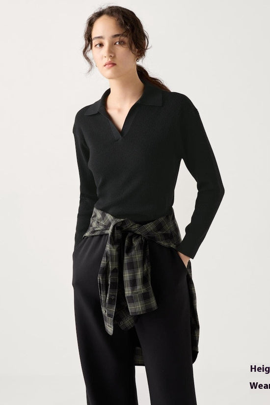 Women’s Ribbed Half-Open Collar Sweater CJ