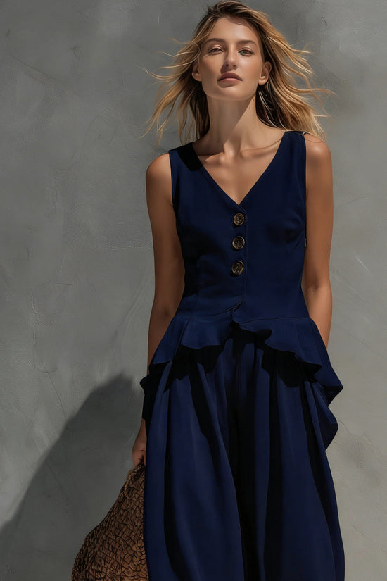 Sweatshirt-style Casual Sleeveless Top And Wide-leg Pants Two-piece Set 