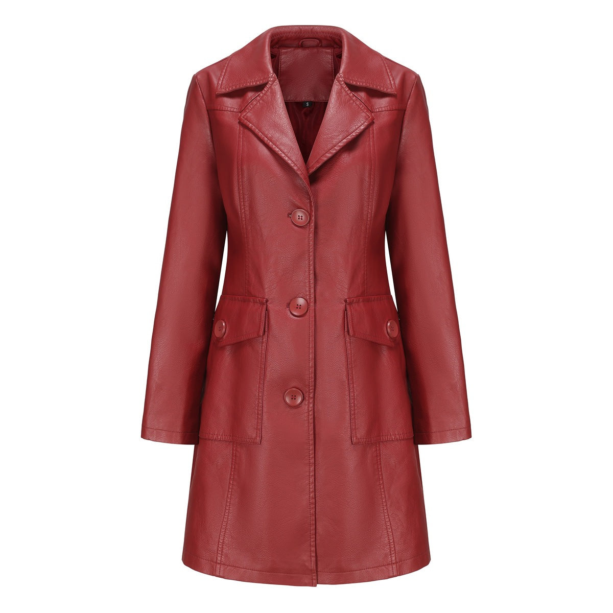 Long Leather Trench Coat Fashionable Outerwear For Women 